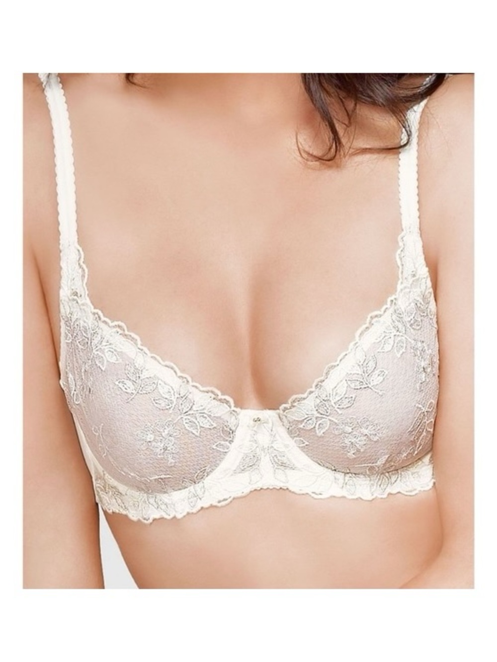 Vintage Wacoal Flower Fields 85731 Sheer Embroidered Underwire Bra White 34B Vtg